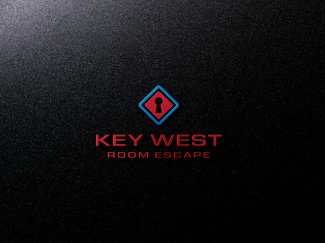 This is a red and blue logo on black background for Key West Room Escape